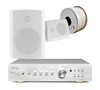 Audizio AD220A Outdoor Garden Speaker System - 2x BGO65 White, IPX5 Weatherproof Sound System, On-Wall Stereo Speakers with Bluetooth, Optical and Line Inputs