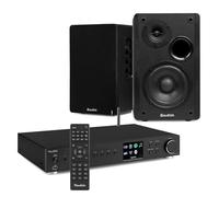 Audizio Adria DAB+ Internet Radio & Spotify Connect Streamer System with 80W Active Bookshelf Speakers, Full-Range HiFi Audio for Home, Office, Bluetooth, USB, FM, RCA Cable Included - Black.