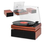 Audizio Akron Bluetooth Record Player with Speaker Set - Cherry Wood | Belt drive, built-in amplifier, headphone output, AUX in, auto-stop, dust cover