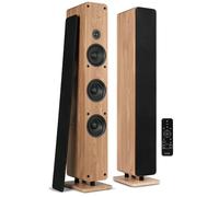 Audizio ARCO Bluetooth HiFi Floor Standing Speaker System Pair with Wireless Pairing, 160W HiFi Active Stereo Towers with Optical, USB, AUX, Remote, Independent Downlight, Light Wood