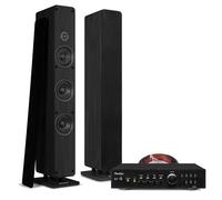 Audizio ARCO Passive HiFi Speaker Pair with Amp, Tower Floor Standing Stereo System with Bluetooth, HiFi Amplifier & Cable Bundle - High-Power Home Audio Solution, Black