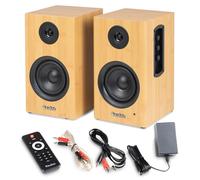 Audizio BS15 Active Bookshelf Speaker Set with Bluetooth, HDMI ARC and Optical, 60W HiFi Bookshelf Speakers for TV, Turntable, PC and Home Audio, Bamboo Finish