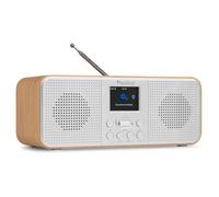 Audizio Bucine Stereo Internet & DAB+ Radio with Bluetooth, WiFi Radio Tuner, FM Digital Radio Alarm Clock, Stereo Speakers, 40W Home Audio System, Silver and Light Wood
