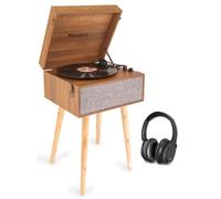 Audizio Fremont Record Player with Bluetooth Output, Wireless Headphone, USB Vinyl to MP3 Conversion, Removable Legs, Vinyl Player, Bluetooth Headphone