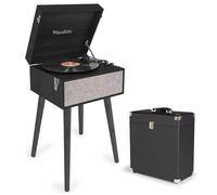 Audizio Fremont Retro Record Player with Legs & Speaker, LP Case, Black | Bluetooth, USB MP3 recording conversion, 3-speed, holds 35 records, padded corners