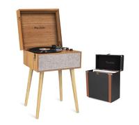 Audizio Fremont Retro Record Player with Legs, Teak Finish, Vinyl Case | Bluetooth in/out, USB vinyl-to-PC recording, built-in speakers, RCA output