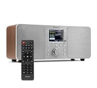 Audizio Genua DAB Digital Radio with Bluetooth, Wireless Streaming, Dual Alarm Clock Function, DAB+, FM Radio, USB Playback, Colour Display, Remote Control, Stereo Speakers 50W - Aluminium Silver