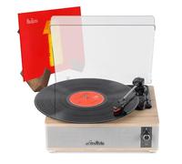 Audizio Irvine Bluetooth Record Player with LP Stand, Light Wood Vinyl Turntable with Built-In Stereo Speakers, AUX Input, RCA Line Out and 3.5mm Headphone Output