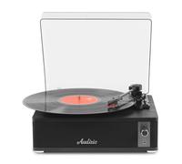 Audizio Irvine Retro Vinyl Record Player with Bluetooth, Built-In Stereo Speakers, Line Output, AUX Input, 3.5 mm Headphone Output, Black Turntable for Home Audio