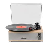 Audizio Irvine Retro Vinyl Record Player with Bluetooth Receiver, Built-in Stereo Speakers, Line Output, AUX Input, 3.5mm Headphone Output, Light Wood Turntable for Home Audio