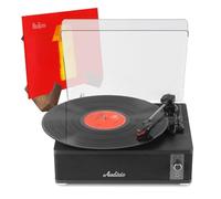 Audizio Irvine Retro Vinyl Player with Bluetooth and LP Stand, Black Record Player with Built In Speakers, AUX Input, RCA Line Output, 3 Speed Turntable for Home Audio