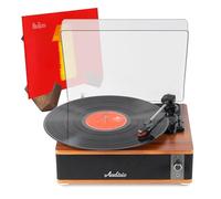 Audizio Irvine Retro Vinyl Record Player with Bluetooth, Built-In Stereo Speakers, AUX and RCA Line Output, 3.5mm Headphone Jack, LP Stand, Dark Wood