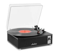 Audizio Irvine Retro Vinyl Record Player with Bluetooth, Built-In Stereo Speakers, Line Output, AUX Input, 3.5 mm Headphone Output, Black Turntable for Home Audio