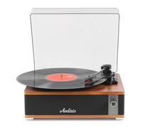 Audizio Irvine Retro Vinyl Record Player with Bluetooth, Dark Wood Turntable Record Player, Built-In Stereo Speakers, Line Output, AUX Input, Headphone Output