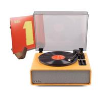 Audizio Laredo Bamboo Record Player with Bluetooth In and Out, Built-in Speakers and Retro Vinyl Display Stand, Premium Turntable System for Home Audio Listening and Display