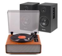 Audizio Laredo Bluetooth Record Player in Dark Brown with Wireless BS15 Speakers, Retro Turntable with Speakers, AT3600 cartridge, RCA Out, HDMI ARC, Optical Input