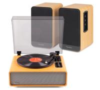 Audizio Laredo Bluetooth Record Player with BS10 Wireless Bookshelf Speakers, Bamboo Turntable with Speakers, Audio Technica Cartridge, 160W Hi-Fi Sound, RCA, HDMI ARC, Optical