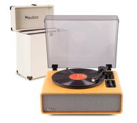 Audizio Laredo Bluetooth Record Player with Built-In Speakers and RC32 Vinyl Record Storage Case, Retro Vinyl Player, Bamboo Turntable Record Player with Bluetooth Output