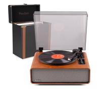Audizio Laredo Retro Record Player with Built In Speakers and RC37 Record Storage Case, Bluetooth Record Player with AT3600 cartridge, Brown Vinyl Player Bundle