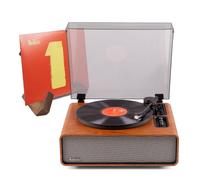 Audizio Laredo Retro Record Player with Wooden Vinyl Display Stand, Bluetooth Record Player with Built-in Speakers, AT3600 cartridge, 33 and 45 RPM Turntable
