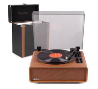 Audizio Laredo Retro Vinyl Player with Speakers and Record Storage Case, Bluetooth Record Player with AT3600 cartridge, Wood Turntable Record Player Bundle
