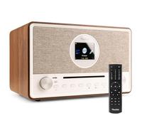 Audizio Lucca DAB Radio and CD Player, Internet Digital Radio, DAB+, Bluetooth 5.0, USB MP3 Playback, Built-in 60W Stereo Speakers, MDF Wood Finish, Colour Display with Alarm & Remote - Brown