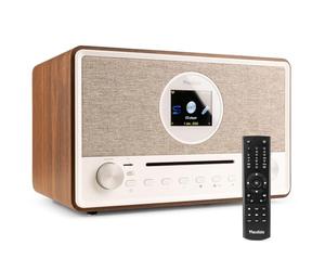 Audizio Lucca DAB Radio and CD Player, Internet Digital Radio, DAB+, Bluetooth 5.0, USB MP3 Playback, Built-in 60W Stereo Speakers, Wood Finish, Colour Display with Alarm & Remote - Brown