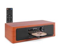 Audizio Lunata All-in-One Bluetooth Stereo System with CD, DAB+/FM Radio, HDMI ARC, USB/MP3, Optical & AUX, Remote Control, Cherry Wood Finish, Home Audio Sound Bar & CD Player