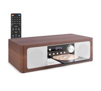 Audizio Lunata All-in-One Music System, CD/DAB+/FM Radio, Bluetooth 5.3, HDMI ARC, USB, Optical & AUX, Stereo Speakers, Remote, Wood/Silver Home Audio Stereo System