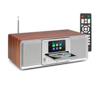 Audizio Palmi DAB Radio with CD player and Bluetooth, All-In-One music system with DAB+ FM Radio, USB Playback, 60W Stereo Speakers, Remote Control, Silver Wood Finish