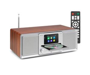 Audizio Palmi DAB Radio with CD player and Bluetooth, All-In-One music system with DAB+ FM Radio, USB Playback, 60W Stereo Speakers, Remote Control, Silver Wood Finish
