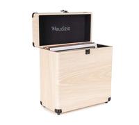 Audizio RC32 Vinyl Record Case Holder, Light Wood, Holds 30-35 LPs | Soft flannel lining, metal latch & hinge, sturdy carry handle, secure design
