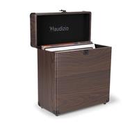 Audizio RC32 Vinyl Record Case Holder, Wood Finish, Holds 30-35 LPs | Soft flannel-lined interior, metal latch & hinge, sturdy carrying handle