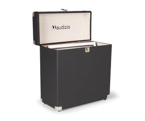 Audizio RC32 Vinyl Record Storage Case - Black, Stylish LP Storage Case, Durable Record Case Holder with Soft Flannel Lining, Holds 30-35 Records, Metal Latch, Hinge & Carry Handle for Easy Transport