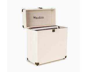 Audizio RC32 Vinyl Record Storage Case - Cream, Stylish LP Storage Case, Durable Record Case Holder with Soft Flannel Lining, Holds 30-35 Records, Metal Latch, Hinge & Carry Handle for Easy Transport