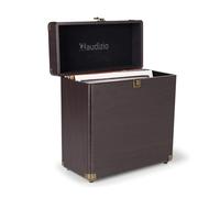 Audizio RC32 Vinyl Record Storage Case - Dark Wood, Stylish LP Storage Case, Durable Record Case Holder with Soft Flannel Lining, Holds 30-35 Records, Metal Latch, Hinge & Carry Handle