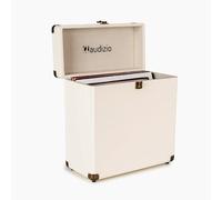 Audizio RC32 Vinyl Record Storage Case, Holds 30-35 LPs, Cream | Soft flannel lining, metal latch & hinge, sturdy handle, protects your vinyl collection