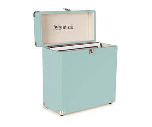 Audizio RC32 Vinyl Record Storage Case - Stylish LP Storage Case, Durable Record Case Holder with Soft Flannel Lining, Holds 30-35 Records, Sturdy Handle, Metal Latch & Hinge, Light Blue Finish