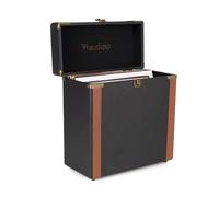 Audizio RC37 Vinyl Record Storage Case - Lux Black, Stylish LP Storage Case, Record Case Holder with Brass Details, Holds 30-35 Records, Metal Latch, Hinge & Carry Handle, Durable & Portable
