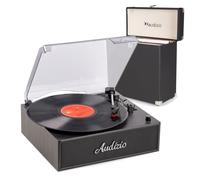 Audizio Reno Record Player with Built-in Speakers & Bluetooth, Plus RC32 Vinyl Record Storage Case, Retro Turntable Set for Home Audio & Vinyl Protection - Black Finish
