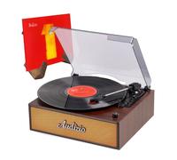 Audizio Reno Retro Record Player with Built-in Speakers, Bluetooth Input, and Matching Vinyl X-Frame Wooden Display Stand