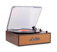 Audizio Reno Retro Vinyl Record Player with Built-in Speakers, Copper Finish, Bluetooth Receiver - Nostalgic Wooden Turntable, 3 Speeds, RCA Output, Manual/Auto Stop, Ceramic Cartridge, Dust Cover
