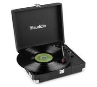 Audizio RP111BK Briefcase Record Player with Built-in Stereo Speakers, Portable Retro Vinyl Turntable, 3 Speed, PU Leather, RCA Line Out, Headphone Jack, Black Finish, Home Audio Player