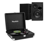 Audizio RP111BK Briefcase Record Player with High-Fidelity KS02 Bluetooth Speakers & RCA Cable - Portable 3-Speed Turntable System, Retro Home Audio, Built-In & External Speakers, Black