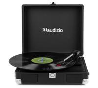 Audizio RP111BK Briefcase Record Player with Built-in Stereo Speakers, Portable Retro Vinyl Turntable, 3 Speed, PU Leather, RCA Line Out, Headphone Jack, Black Finish, Home Audio Player