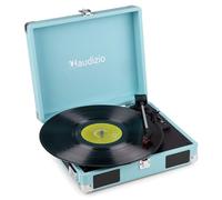 Audizio RP111BL Briefcase Record Player, Blue - 3-Speed Retro Turntable with Built-In Stereo Speakers, Portable Vinyl Player, Home Audio, RCA, Headphone Out, Plays 7/10/12 Inch Records, Leather-Look