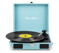 Audizio RP111BL Briefcase Record Player, Blue - 3-Speed Retro Turntable with Built-In Stereo Speakers, Portable Vinyl Player, Home Audio, RCA, Headphone Out, Plays 7/10/12 Inch Records, Leather-Look
