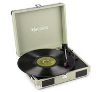 Audizio RP111G Briefcase Record Player Green - Retro Portable Vinyl Player with Built-in Full-Range Stereo Speakers, 3-Speed Turntable, Headphone & RCA Output, Green PU Finish