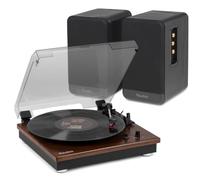 Audizio RP112D Bluetooth Record Player with Speakers and BS10 Wireless Bookshelf Speaker System, Dark Wood Turntable Record Player for Vinyl, TV and Home Audio Use