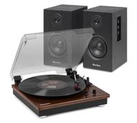 Audizio RP112D Bluetooth Record Player with Speakers and BS10 Wireless Bookshelf Speaker System, Dark Wood Turntable Record Player for Vinyl, TV and Home Audio Use